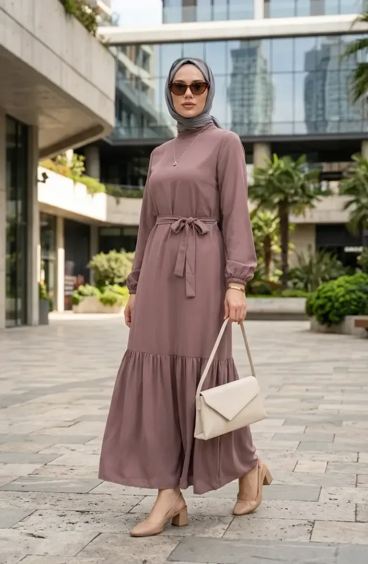 Kleid Mit Gürtel 0512-02 Nerz 0512-02