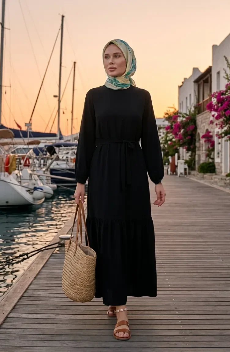 Kleid Mit Gürtel 0512-04 Schwarz 0512-04