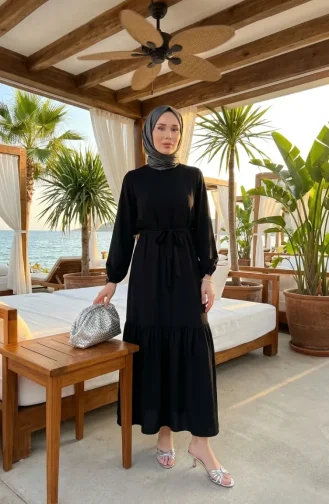 Kleid Mit Gürtel 0512-04 Schwarz 0512-04