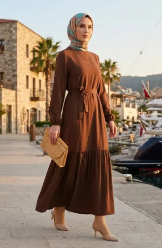 Kleid Mit Gürtel 0512-06 Braun 0512-06