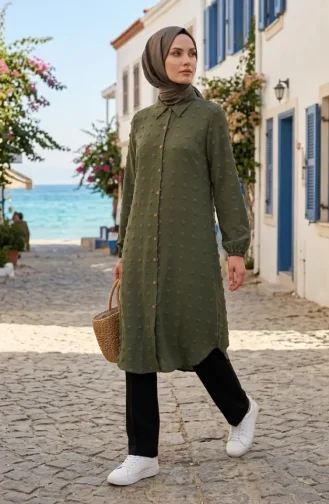 سترة طويلة بأزرار كاملة الطول 0267-01 كاكي 0267-01
