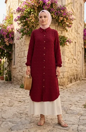 Full-Length Buttoned Long Tunic 0267-02 Burgundy 0267-02