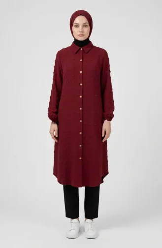 Full-Length Buttoned Long Tunic 0267-02 Burgundy 0267-02