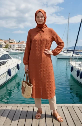 تونيك طويل بأزرار كاملة الطول 0267-03 تيراكوتا 0267-03