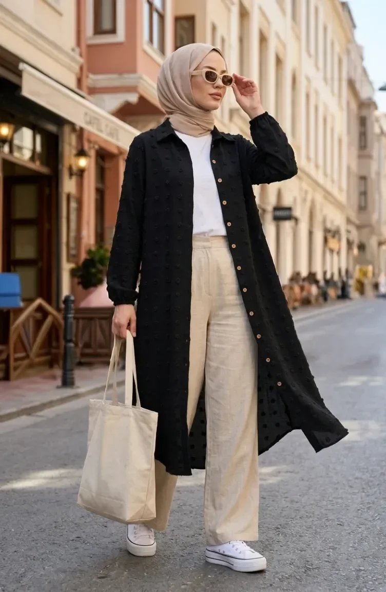 تونيك طويل بأزرار كاملة الطول 0267-05 أسود 0267-05