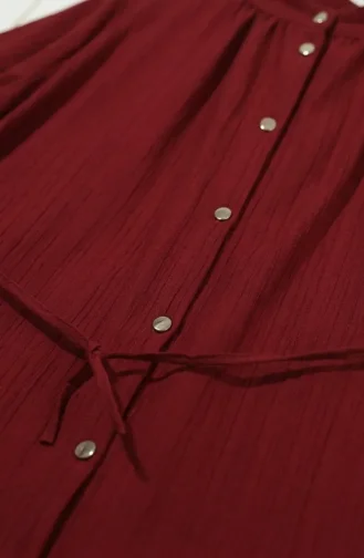 Boydan Düğmeli Bağcıklı Tunik Pantolon ikili Takım 2253-02 Bordo