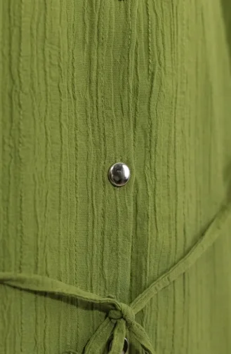 Boydan Düğmeli Bağcıklı Tunik Pantolon ikili Takım 2253-03 Fıstık Yeşili