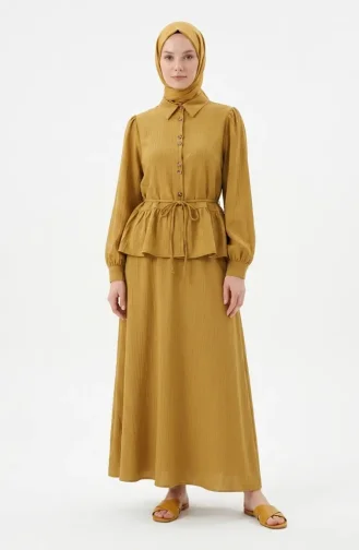 Ensemble Deux Pièces Tunique Et Jupe Froncées à Lacets 2254-01 Vert Olive 2254-01