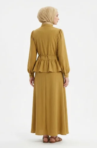 Ensemble Deux Pièces Tunique Et Jupe Froncées à Lacets 2254-01 Vert Olive 2254-01