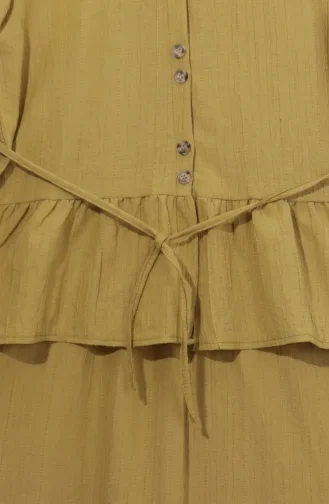 Ensemble Deux Pièces Tunique Et Jupe Froncées à Lacets 2254-01 Vert Olive 2254-01
