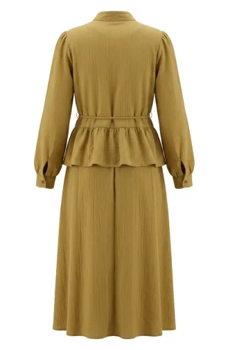 Ensemble Deux Pièces Tunique Et Jupe Froncées à Lacets 2254-01 Vert Olive 2254-01