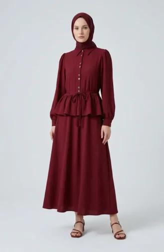 Ensemble Deux Pièces Tunique Et Jupe Froncées à Lacets 2254-02 Bordeaux 2254-02