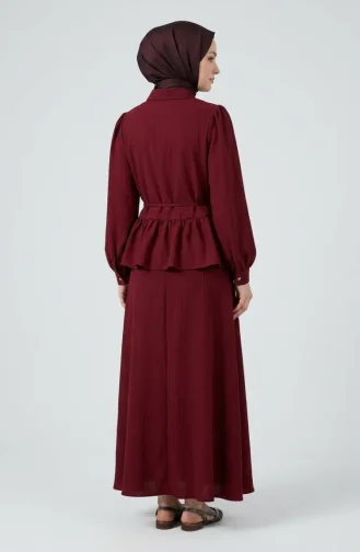 Ensemble Deux Pièces Tunique Et Jupe Froncées à Lacets 2254-02 Bordeaux 2254-02