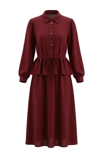 Ensemble Deux Pièces Tunique Et Jupe Froncées à Lacets 2254-02 Bordeaux 2254-02