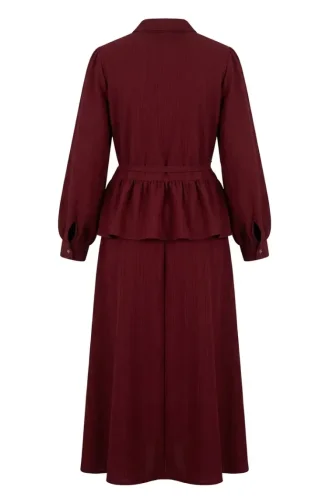 Ensemble Deux Pièces Tunique Et Jupe Froncées à Lacets 2254-02 Bordeaux 2254-02