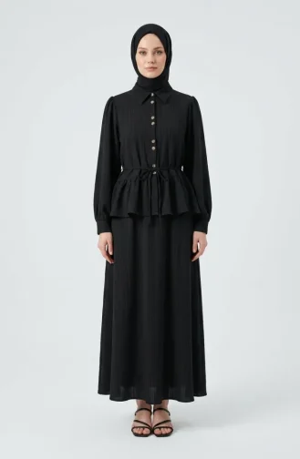 Gathered Lace-Up Tunic And Skirt Two-Piece Set 2254-03 Black 2254-03