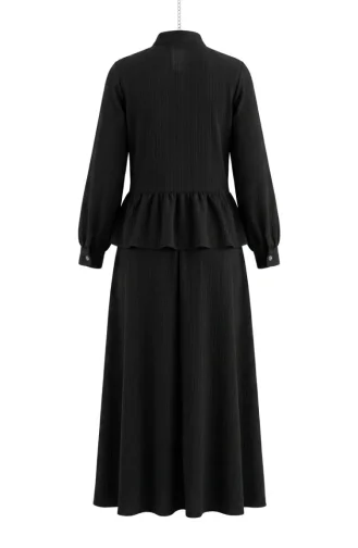 Gathered Lace-Up Tunic And Skirt Two-Piece Set 2254-03 Black 2254-03
