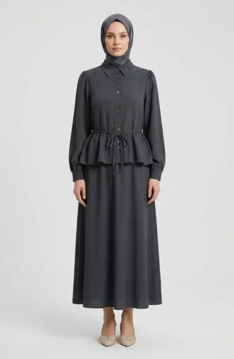 Gathered Lace-Up Tunic And Skirt Two-Piece Set 2254-05 Anthracite 2254-05