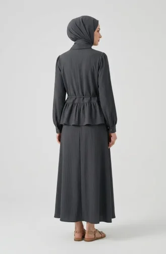 Gathered Lace-Up Tunic And Skirt Two-Piece Set 2254-05 Anthracite 2254-05