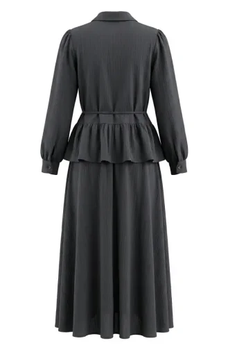Gathered Lace-Up Tunic And Skirt Two-Piece Set 2254-05 Anthracite 2254-05