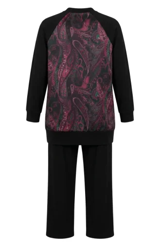 Patterned Tunic And Pants Two-Piece Set 2259-01 Black Pink 2259-01