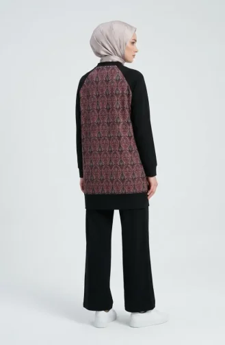Patterned Tunic And Pants Two-Piece Set 2260-01 Black Plum 2260-01