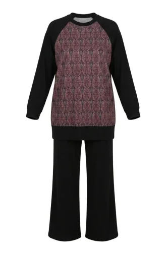 Patterned Tunic And Pants Two-Piece Set 2260-01 Black Plum 2260-01