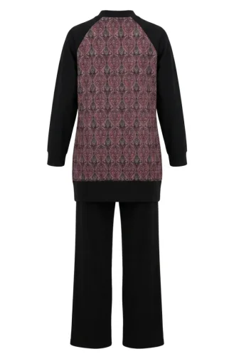 Patterned Tunic And Pants Two-Piece Set 2260-01 Black Plum 2260-01