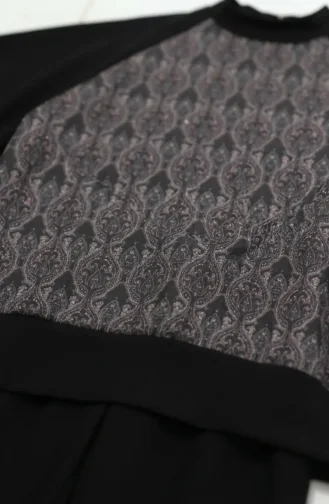 Desenli Tunik Pantolon ikili Takım 2260-03 Siyah Bordo