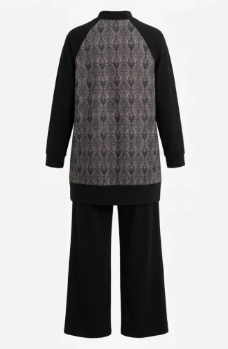 Desenli Tunik Pantolon ikili Takım 2260-03 Siyah Bordo