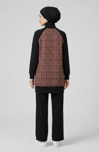 Patterned Tunic And Pants Two-Piece Set 2260-04 Black Brown 2260-04