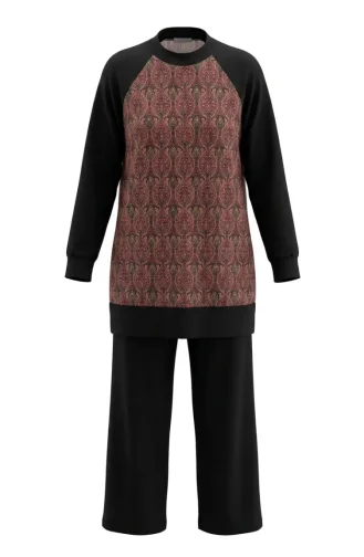 Patterned Tunic And Pants Two-Piece Set 2260-04 Black Brown 2260-04