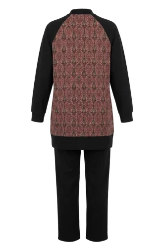 Patterned Tunic And Pants Two-Piece Set 2260-04 Black Brown 2260-04