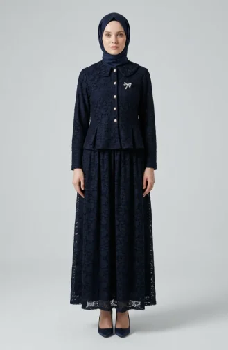Bebe Yaka Dantelli Tunik Etek ikili Takım 0270-01 Lacivert