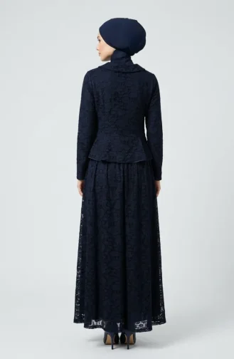 Bebe Yaka Dantelli Tunik Etek ikili Takım 0270-01 Lacivert