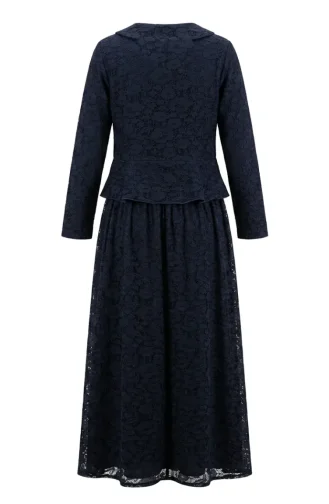 Bebe Yaka Dantelli Tunik Etek ikili Takım 0270-01 Lacivert