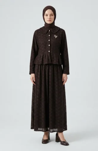 Bebe Yaka Dantelli Tunik Etek ikili Takım 0270-03 Kahverengi