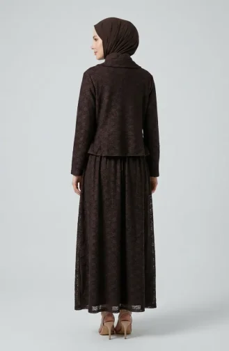 Bebe Yaka Dantelli Tunik Etek ikili Takım 0270-03 Kahverengi