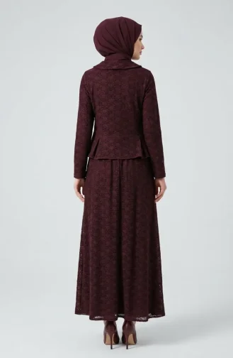 Bebe Yaka Dantelli Tunik Etek ikili Takım 0270-04 Bordo