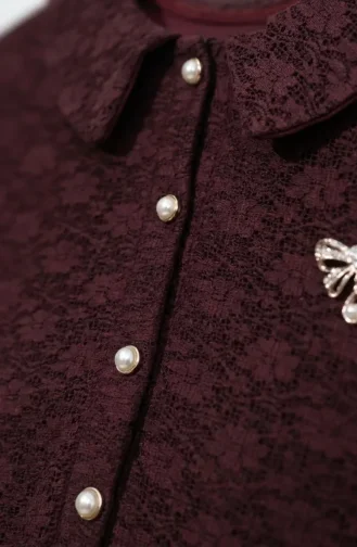 Bebe Yaka Dantelli Tunik Etek ikili Takım 0270-04 Bordo
