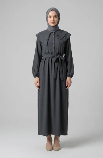 Robe à Col Peter Pan Ceinturée 2252-01 Gris 2252-01