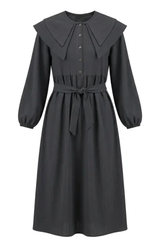 Robe à Col Peter Pan Ceinturée 2252-01 Gris 2252-01