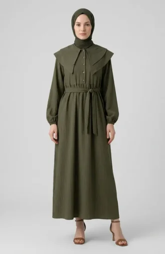 Robe Kaki à Col Claudine Et Ceinture 2252-02 2252-02