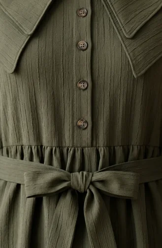 Robe Kaki à Col Claudine Et Ceinture 2252-02 2252-02