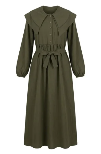 Robe Kaki à Col Claudine Et Ceinture 2252-02 2252-02