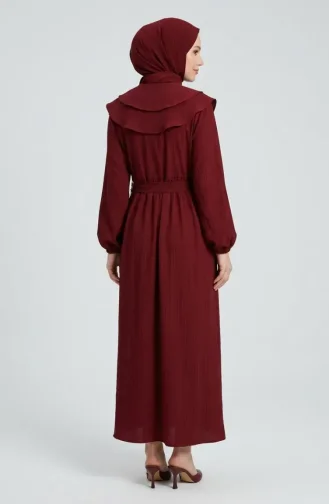 Peter Pan Collar Belted Dress 2252-03 Burgundy 2252-03