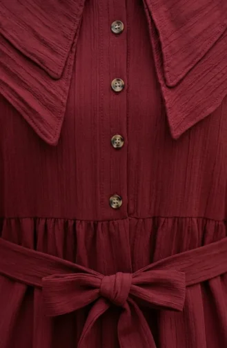Peter Pan Collar Belted Dress 2252-03 Burgundy 2252-03