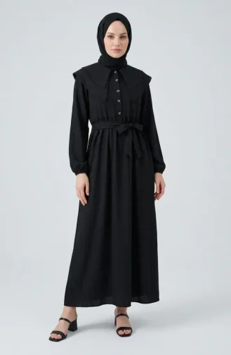 Kleid Mit Peter-Pan-Kragen Und Gürtel 2252-04 Schwarz 2252-04
