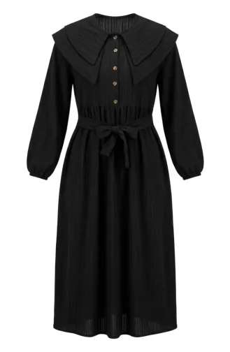 Kleid Mit Peter-Pan-Kragen Und Gürtel 2252-04 Schwarz 2252-04