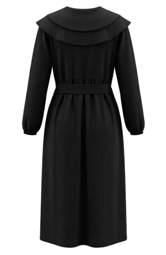 Kleid Mit Peter-Pan-Kragen Und Gürtel 2252-04 Schwarz 2252-04